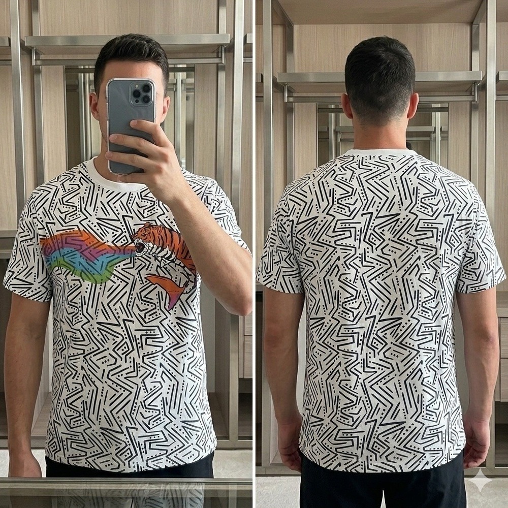Chubbies The Hydrofoil Tiger Graphic Tee Shirt Mens Large 90s Geometric Retro